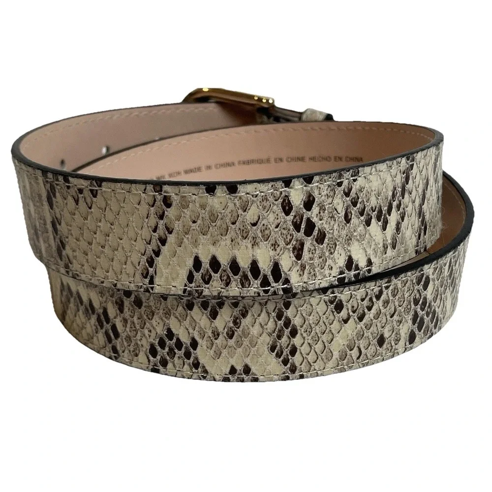 H&M Faux Phyton Leather Belt Women's Sz S/30 Gray Beige Gold Tone Buckle